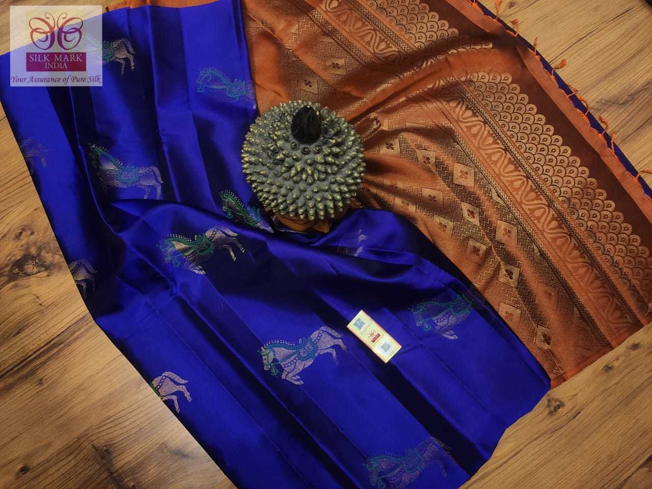 Navy Blue Kanjivaram Handwoven Silk Saree