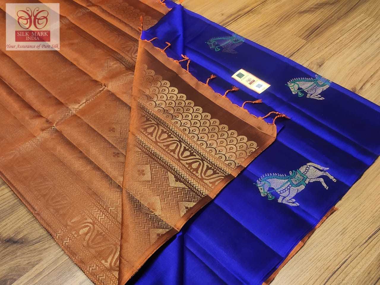 Navy Blue Kanjivaram Handwoven Silk Saree