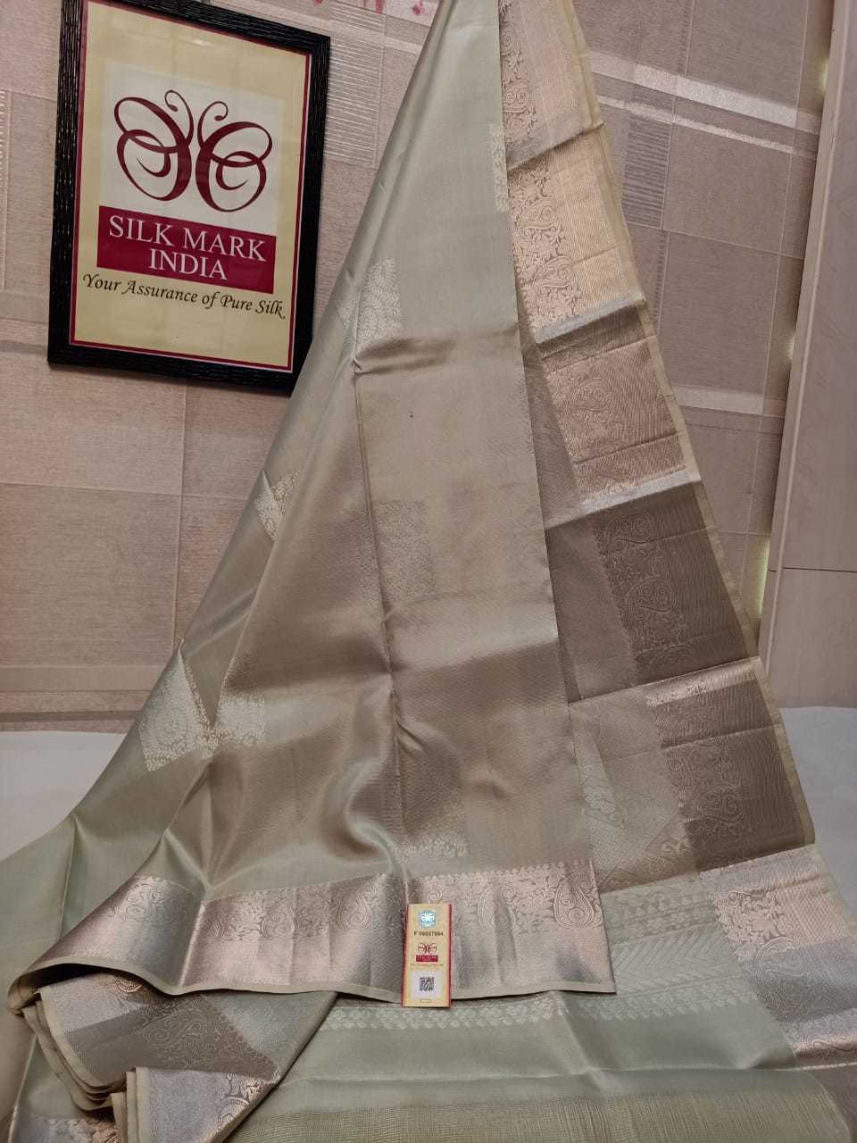 Sandle Silver Jarie Pure Kanjivaram Soft Silk