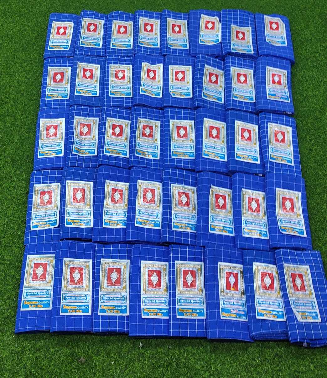 Mens Lungi - Cotton Checked Blue Chex, Size 2.10 Meters | Breathable, Washable, Big Size Special