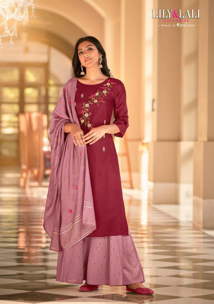 Riwaaz Handwork Kurti - Designer Divider Palazzo Set, Bemberg Silk With Fine Silky Embroidery | Customized Size, Blue Orange Color, Washable For Spring And Summer