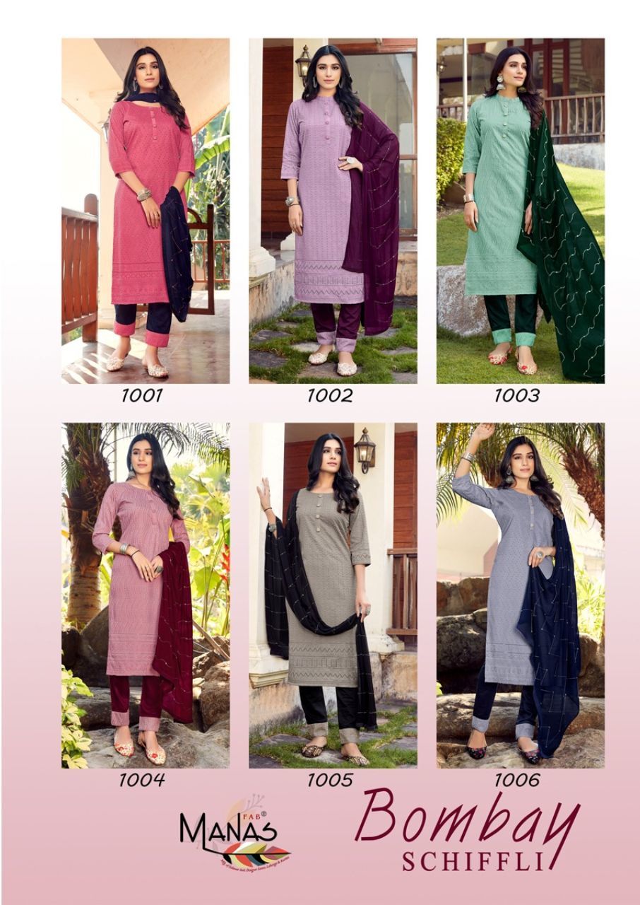Bombay Schffli Heavy Chinon Festival Kurti Catalogue Set