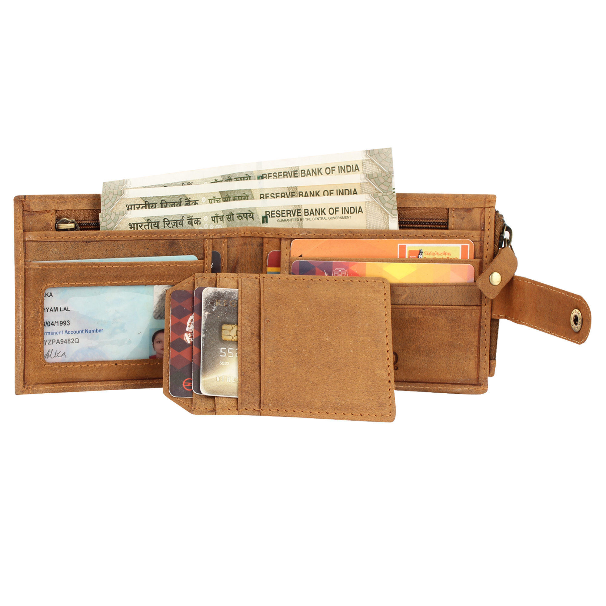 Rfid Protected Wallet - Hunter Leather, 4x3x1 Inches, Brown Color, Multiple Card Slots, Snap Button Closure, Compact Durable Design, Rfid Blocking