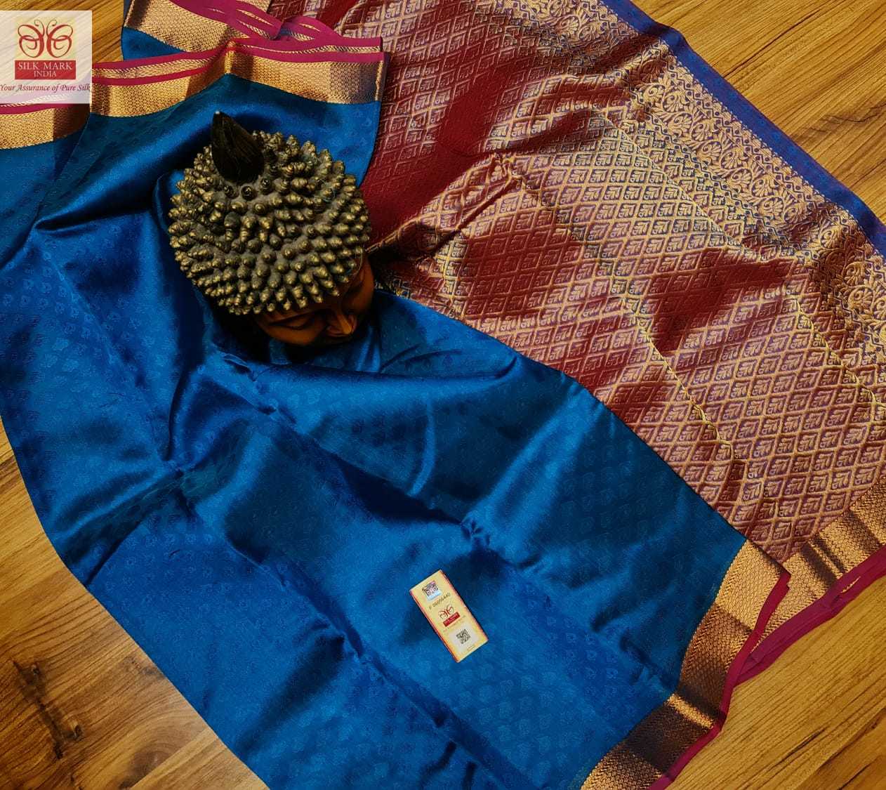 Traditional Kanjivaram Pure Silk Saree Blue With Red