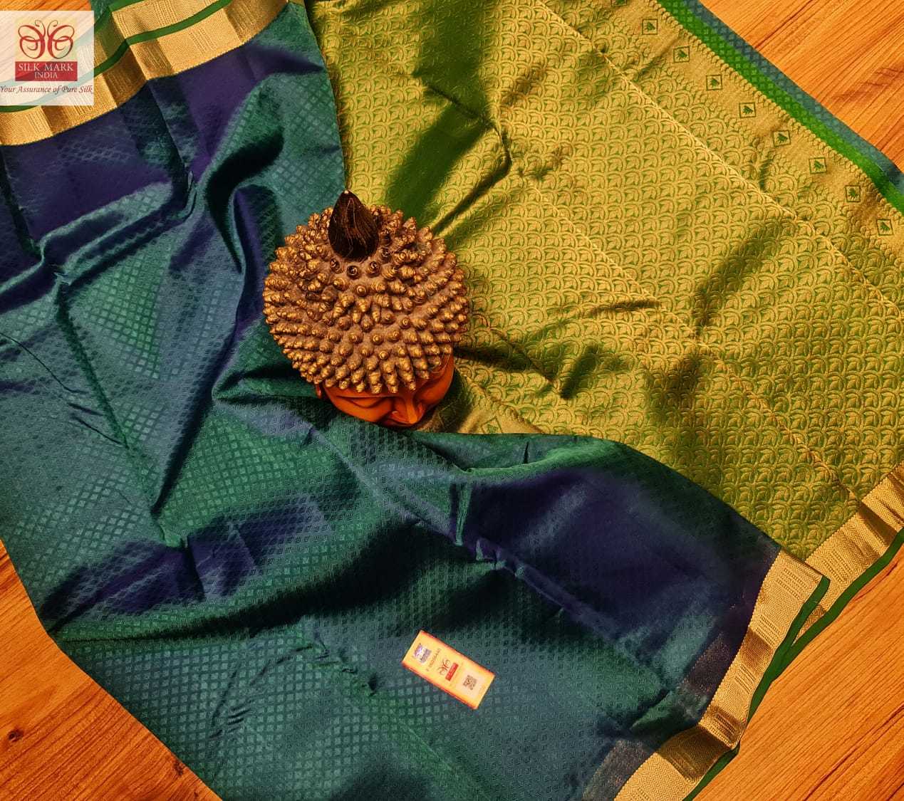 Traditional Kanjivaram Pure Silk Saree Blue With Green