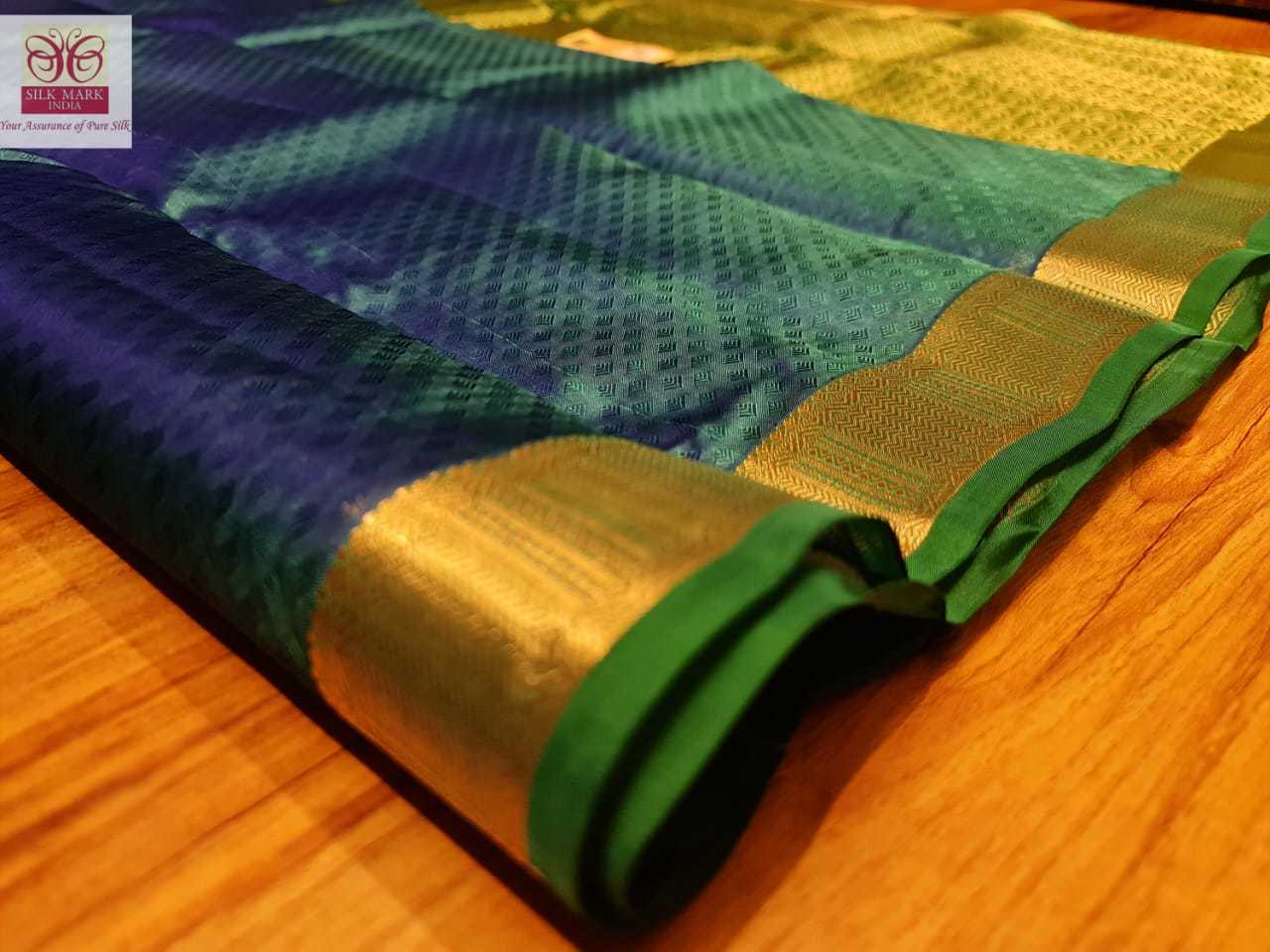 Traditional Kanjivaram Pure Silk Saree Blue With Green