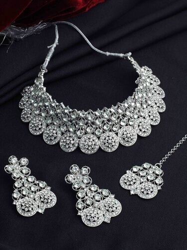 Luminous Round-cut Austrian Diamond Choker Necklace Set at - Main Image