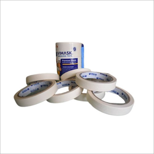Vimask Masking Tape - Crepe Paper, 20 Mtr Length, 24 Mm Width, White Color | Includes 1 Ball Pen & Cutter, Easy-to-tear Design