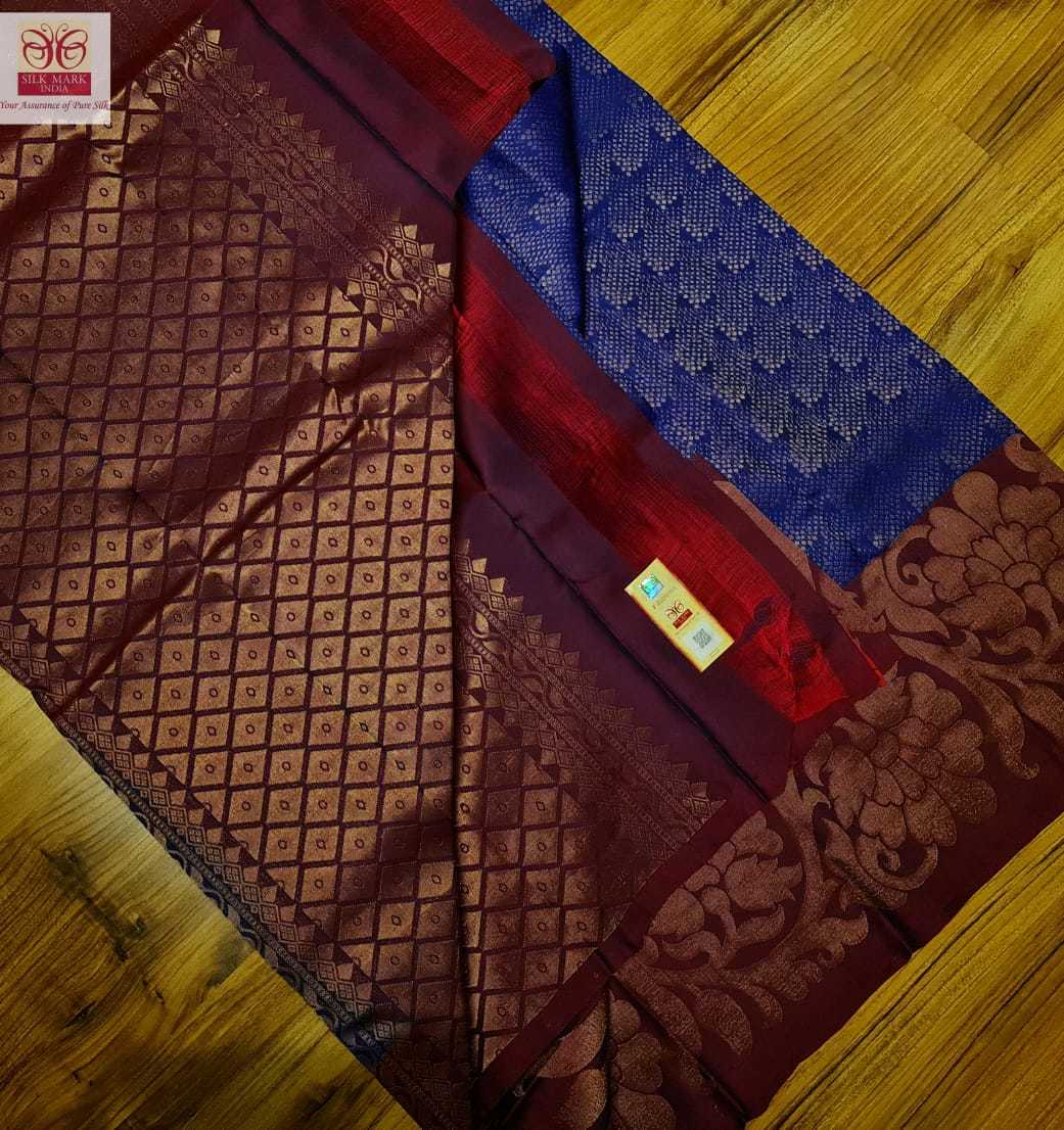 Navy Blue Pure Kanjivaram Silk Desginer Border