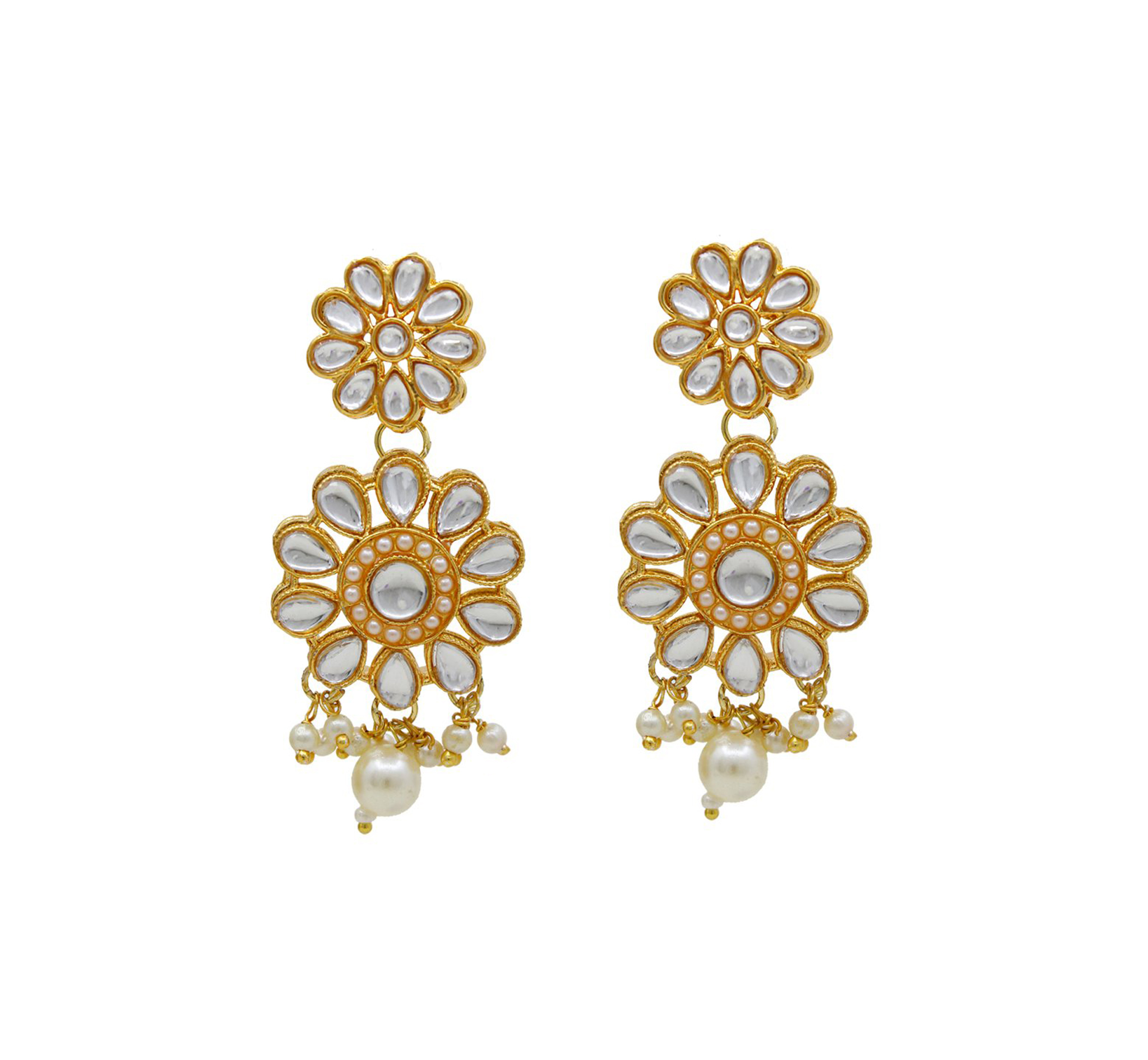 Traditional Gold Plated White Necklace Set For Women