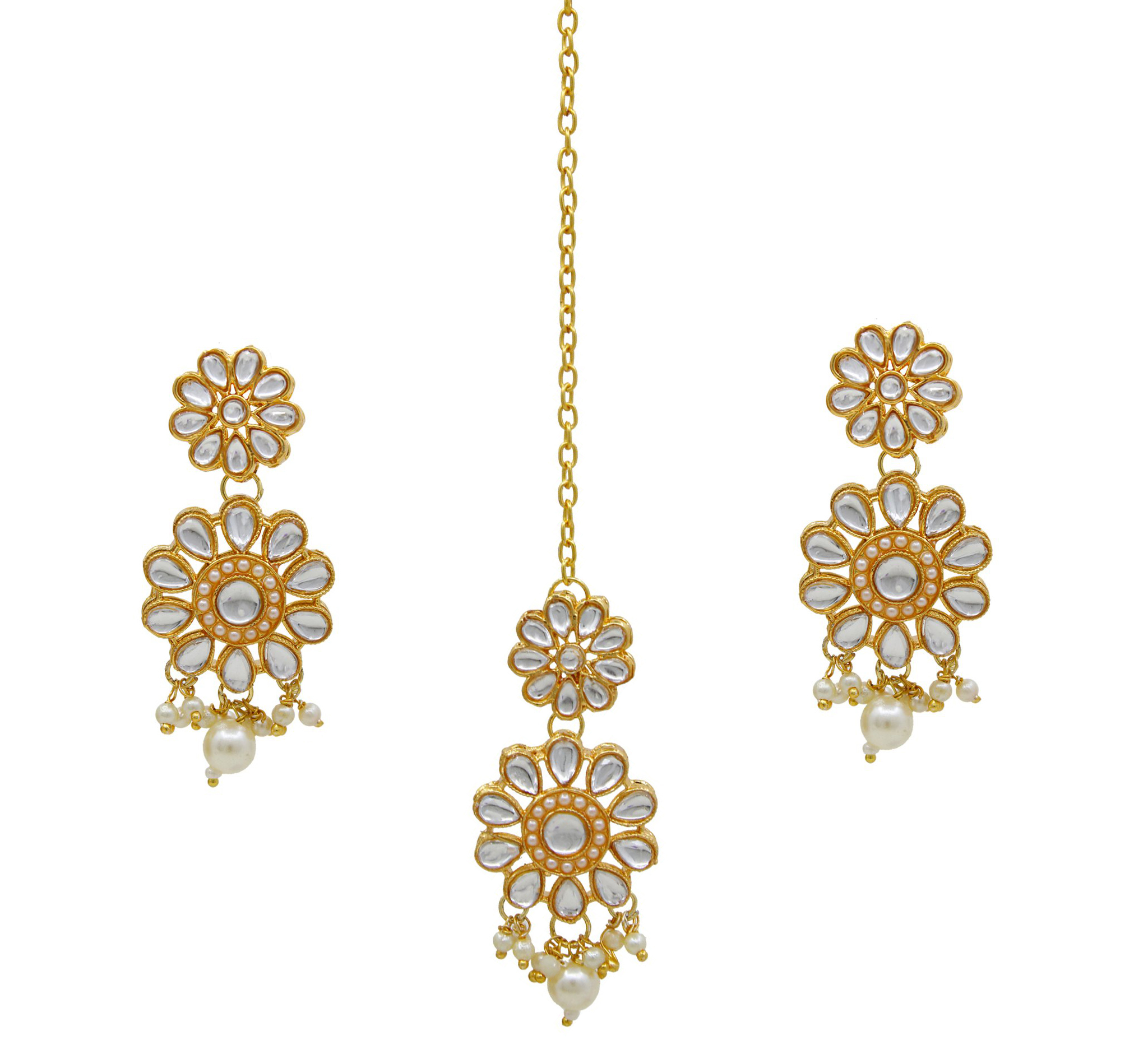 Traditional Gold Plated White Necklace Set For Women