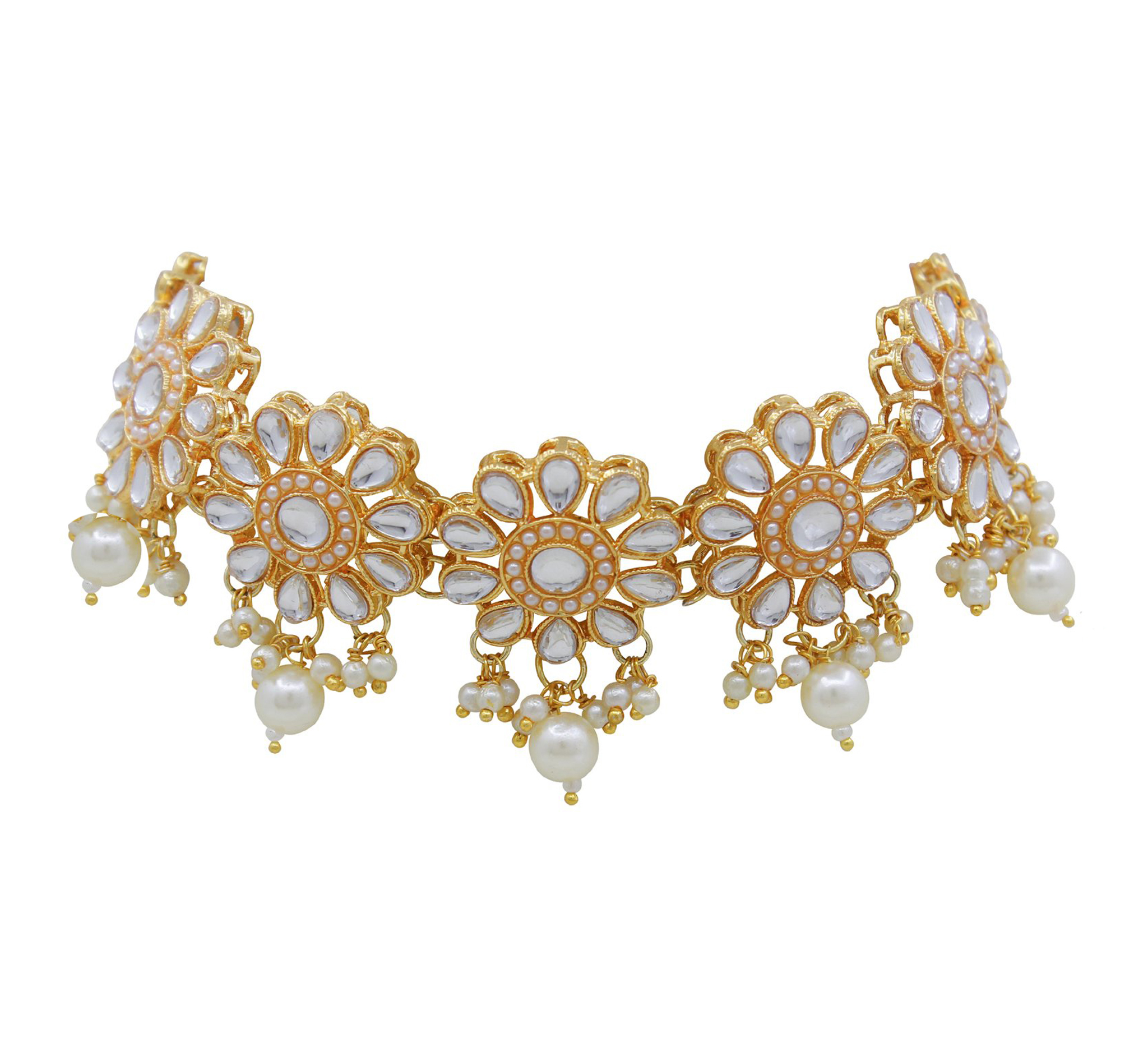 Traditional Gold Plated White Necklace Set For Women