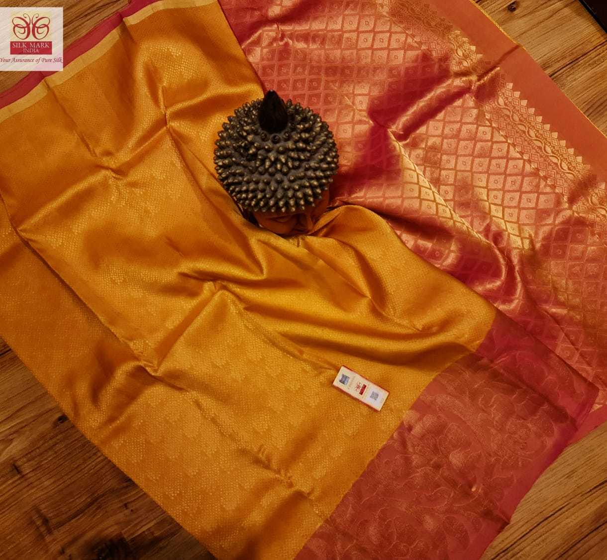 Traditional Kanjivaram Pure Silk Saree Yellow With Red