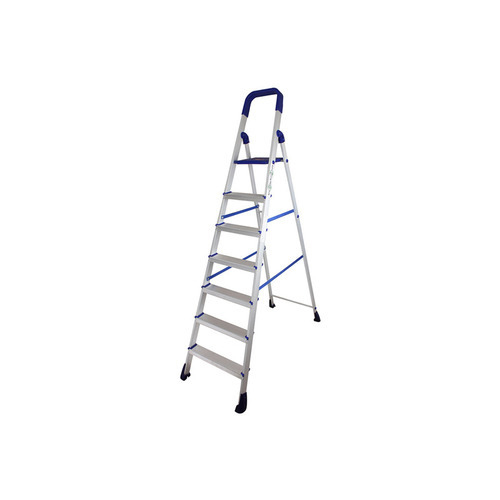 Folding Aluminium Step Ladder - 7 Steps, Silver Finish | Commercial Use, Custom Size, Durable Structure