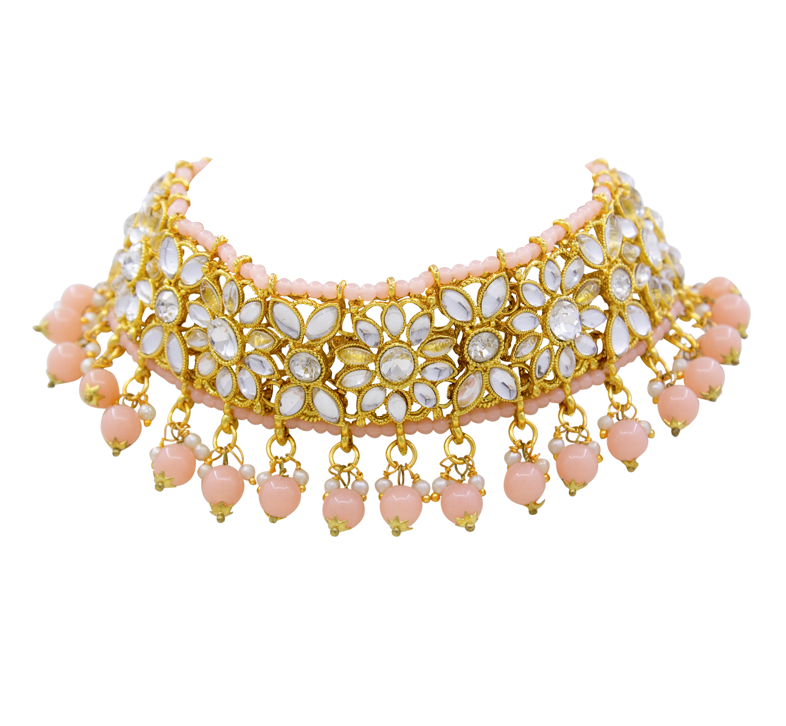 Traditional Indian Bridal Peach Kundan Choker Gold Plated Necklace Set Gender: Women