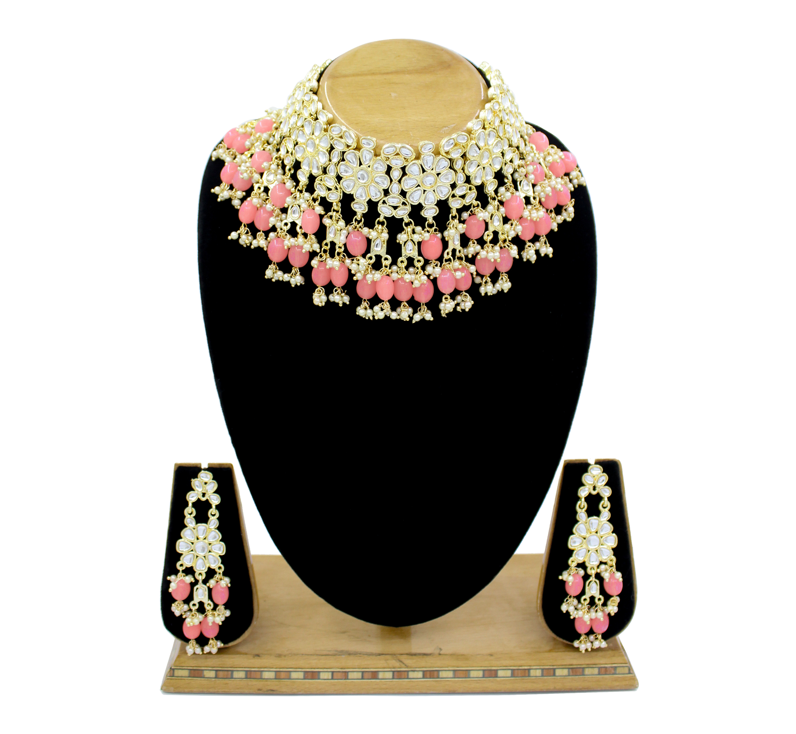 New Collection Kundan Pearl Choker Necklace Set - Alloy Light Pink Color | Gold Plating Channel Setting Ideal For Anniversary Engagement Wedding Gift Party