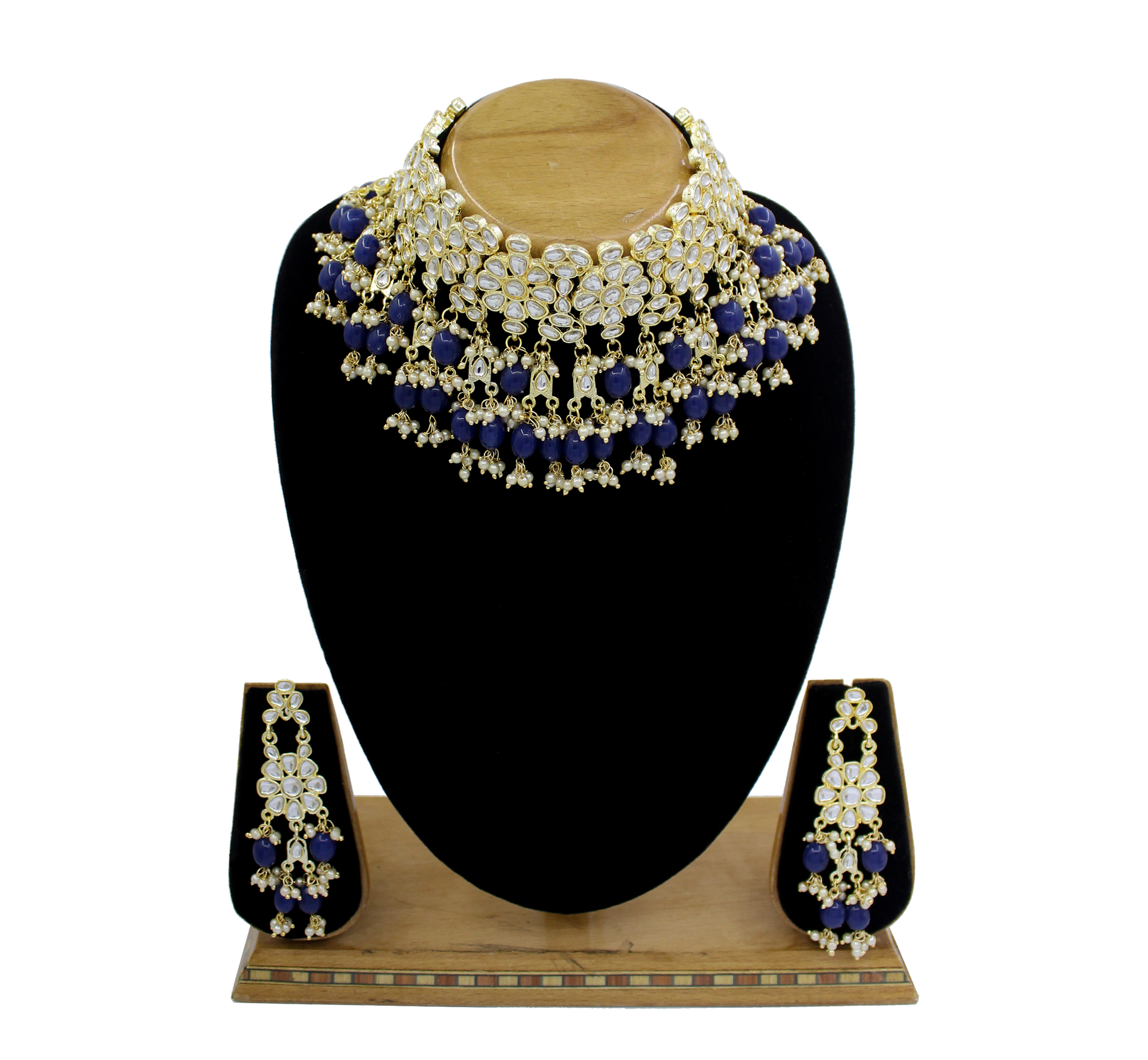 Blue Wedding Collection Kundan Pearl Choker Necklace Set