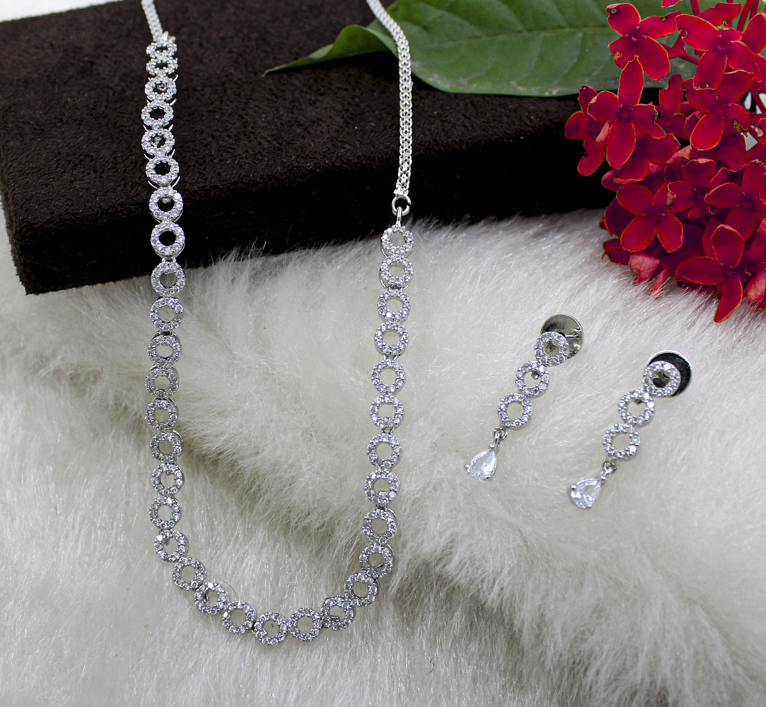 Silver Party Wear Collection American Diamond Necklace Set
