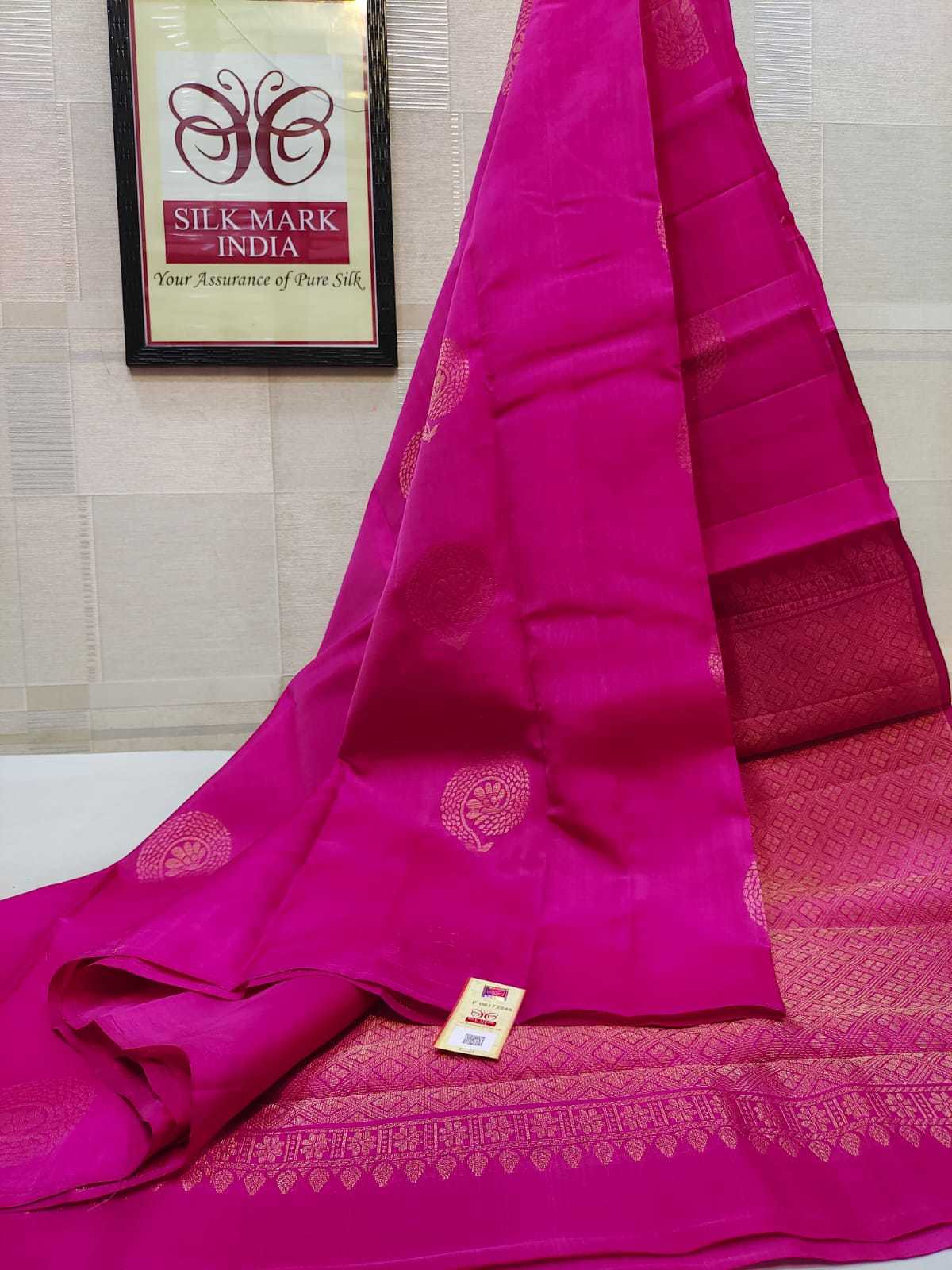 Kanjivaram Soft Silk Handloom Saree - Gold Jari Butta, Rich Pallu, Lightweight Pure Silk With Running Blouse, Silk Mark Certified