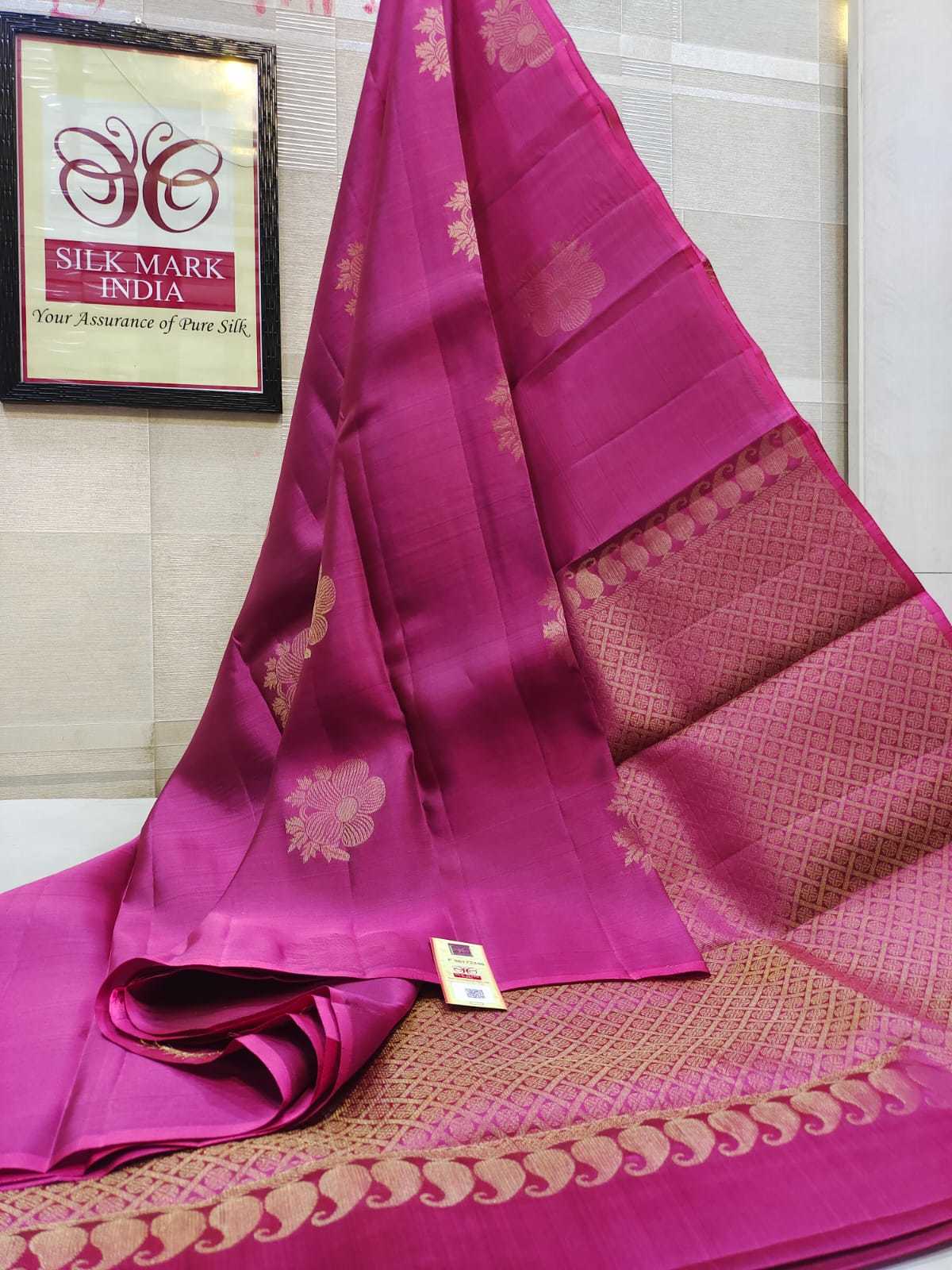 Kanjivaram Soft Silk Handloom Saree - Gold Jari Butta, Rich Pallu, Lightweight Pure Silk With Running Blouse, Silk Mark Certified