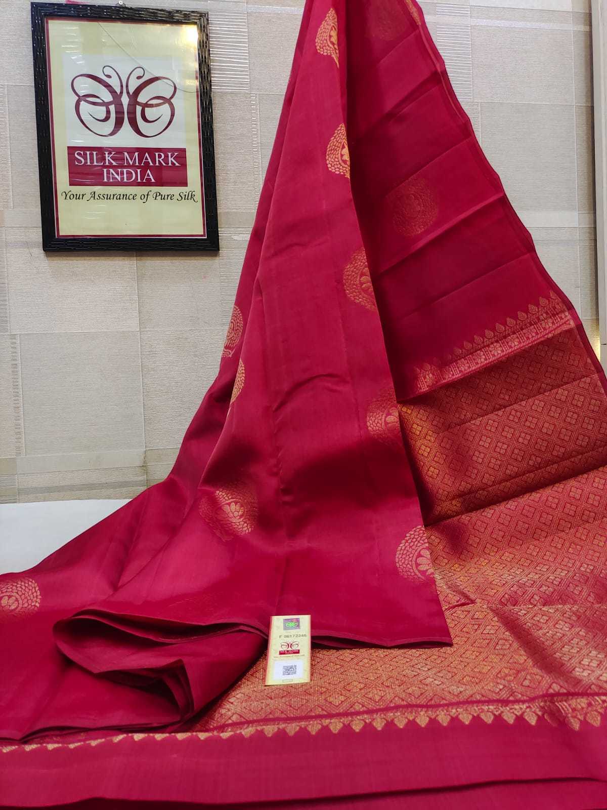 Kanjivaram Soft Silk Handloom Saree - Gold Jari Butta, Rich Pallu, Lightweight Pure Silk With Running Blouse, Silk Mark Certified