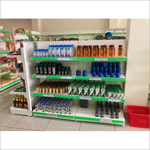 Supermarket Display Rack - Powder Coated Steel, Customised Size | Spacious Design For Milk, Curd, Eggs, And Bread Storage