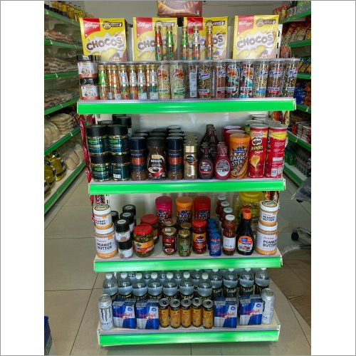 Retail Display Rack - Steel, 7x4 Feet Dimensions, 4 Shelves, 100 Kg Capacity | Free Standing Supermarket Rack
