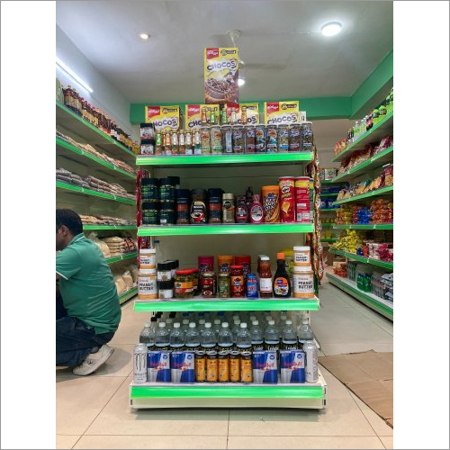 Retail Display Rack - Steel, 7x4 Feet Dimensions, 4 Shelves, 100 Kg Capacity | Free Standing Supermarket Rack