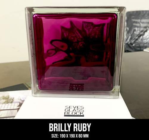Wave Brilly Ruby Glass Block