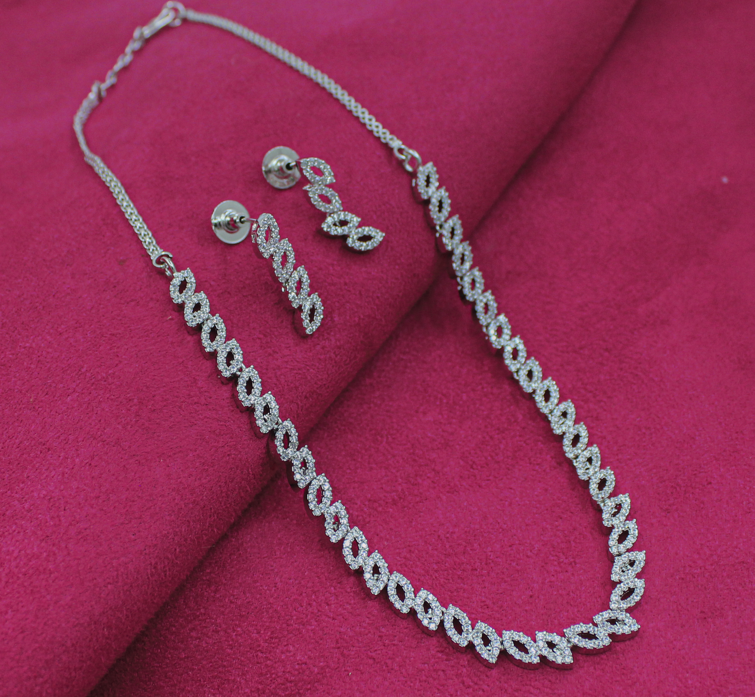 Silver Party Wear Collection American Diamond Brass Jewellery Set
