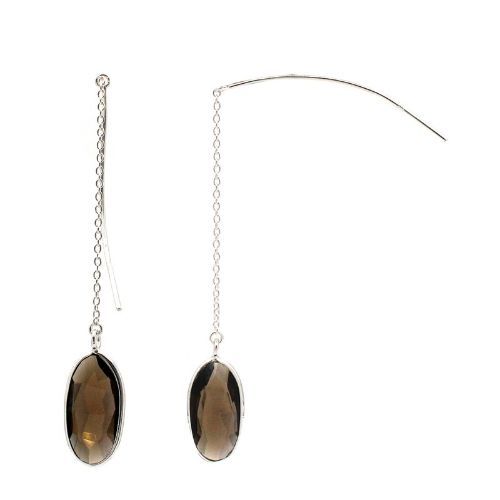 925 Sterling Silver Smoky Topaz Threader Earring