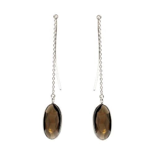 925 Sterling Silver Smoky Topaz Threader Earring