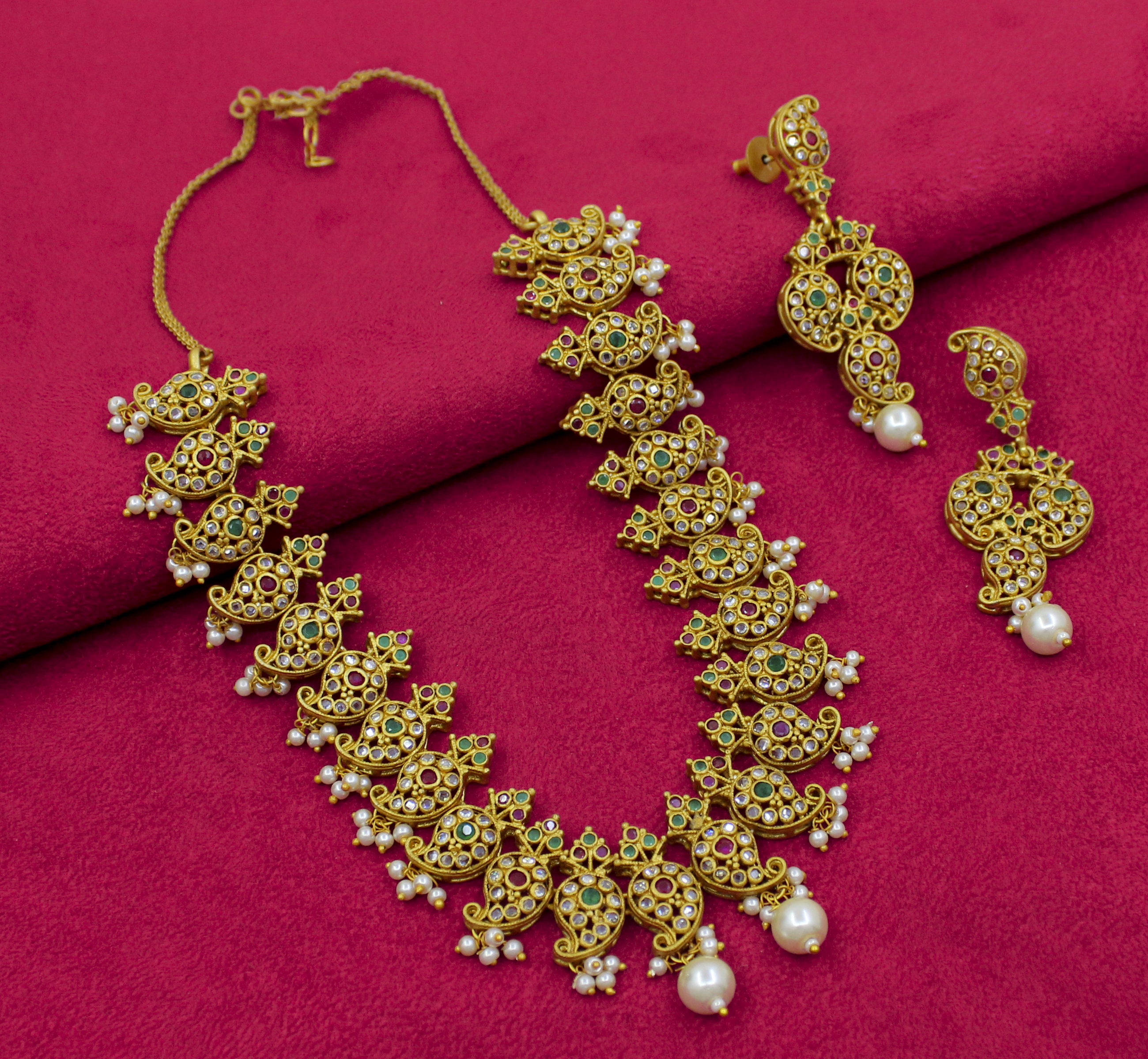 Multi-colour Traditional Collection Multicolored Matt Necklace Set