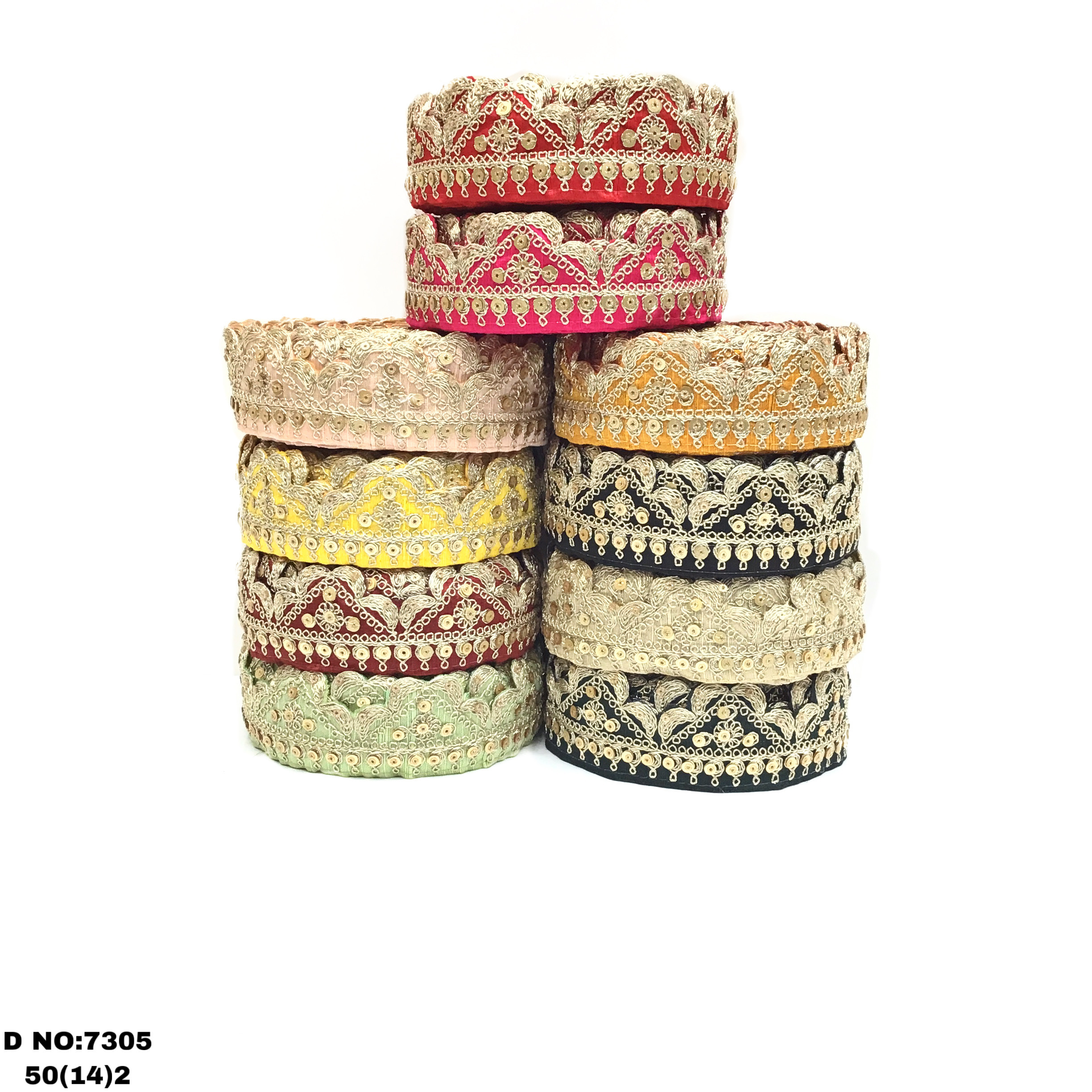 Embroidery Malbari - Embroidered Sequins Fabric, 9m Length X 2.5in Width, Colors: Red, Rani, Mehroon, Black, Navy Blue, Gold, Lemon Yellow, Bottle Green, Wine, Gajari, Mustard