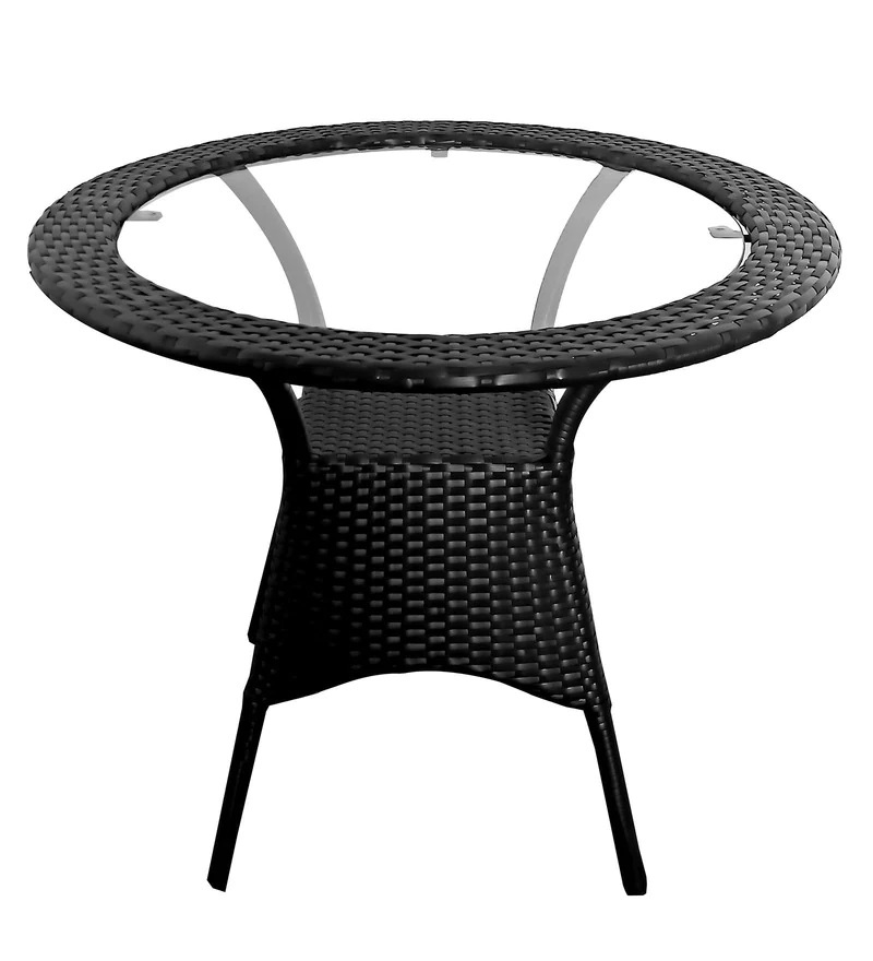 Table Chair Set (Black) - Iron Frame, Indian Wicker, Comfortable Cushions Available | Stylish, Weather-resistant Design For Outdoor Use
