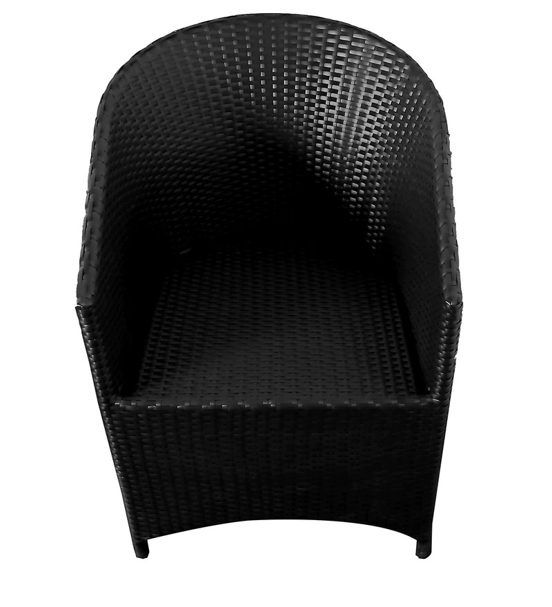 Table Chair Set (Black) - Iron Frame, Indian Wicker, Comfortable Cushions Available | Stylish, Weather-resistant Design For Outdoor Use