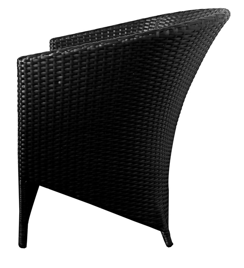 Table Chair Set (Black) - Iron Frame, Indian Wicker, Comfortable Cushions Available | Stylish, Weather-resistant Design For Outdoor Use