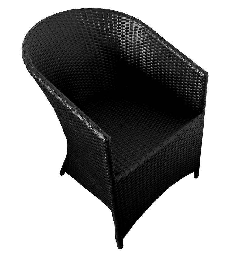 Table Chair Set (Black) - Iron Frame, Indian Wicker, Comfortable Cushions Available | Stylish, Weather-resistant Design For Outdoor Use