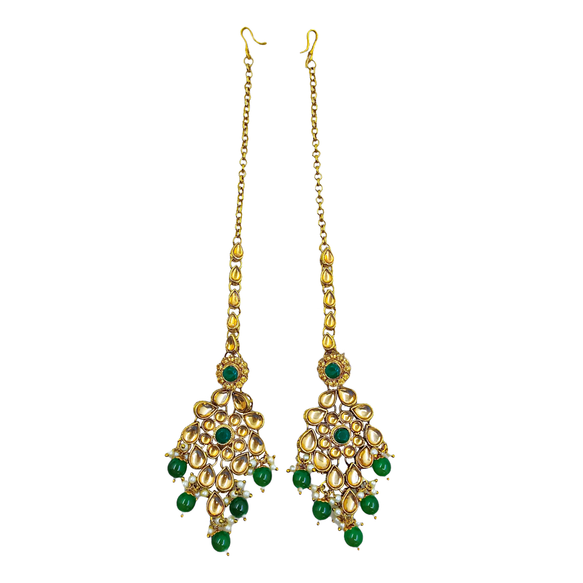 Green Indian Traditional Gold Plated Kundan Dulhan Bridal Jewellery Set With Choker Earrings Maang Tikka For Women