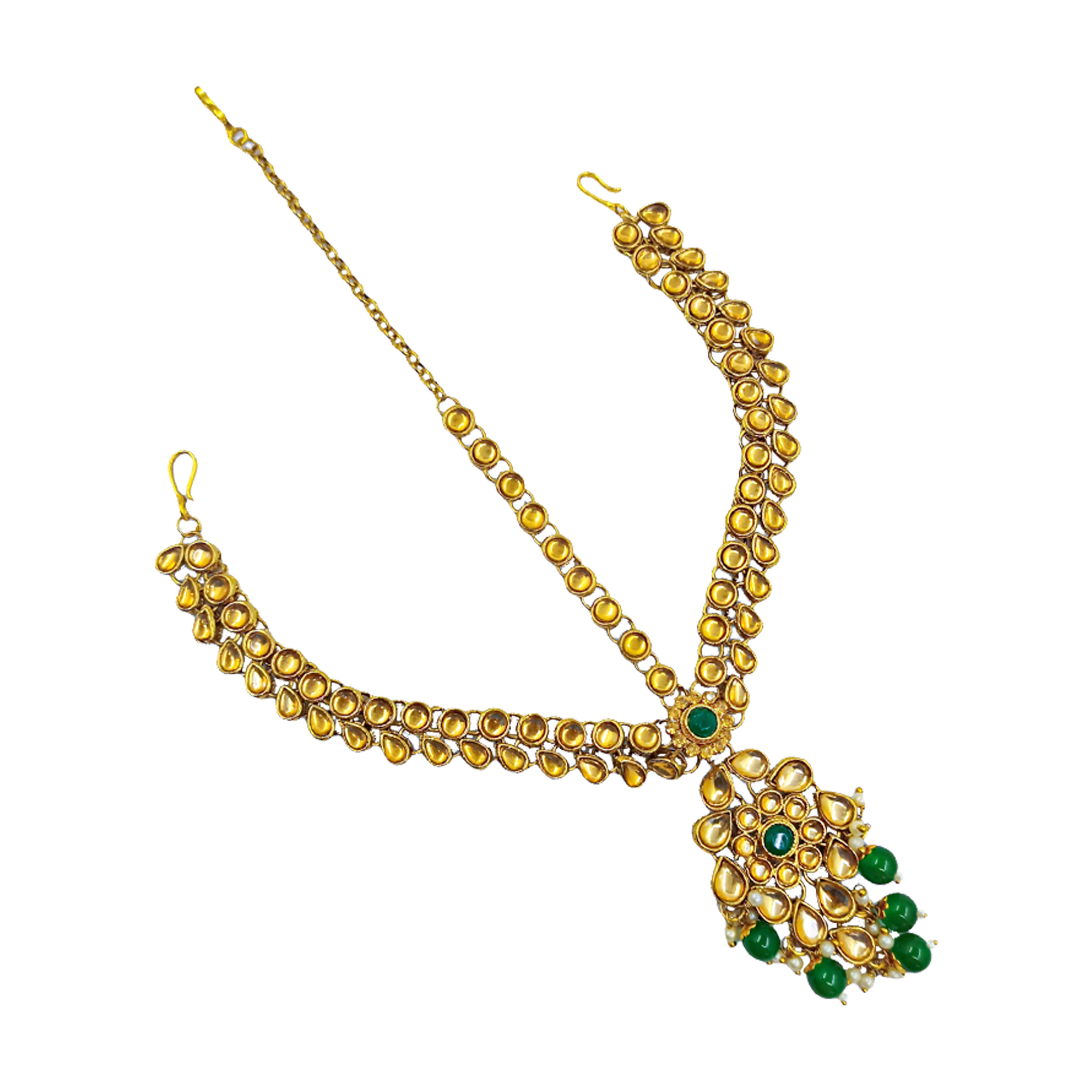 Green Indian Traditional Gold Plated Kundan Dulhan Bridal Jewellery Set With Choker Earrings Maang Tikka For Women