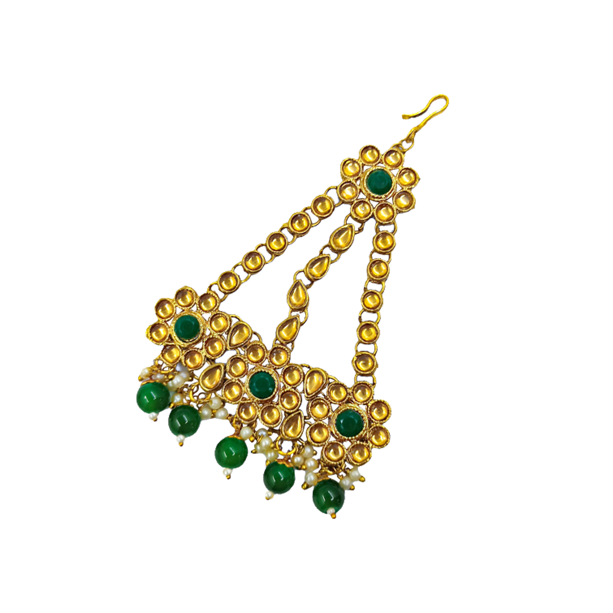 Green Indian Traditional Gold Plated Kundan Dulhan Bridal Jewellery Set With Choker Earrings Maang Tikka For Women