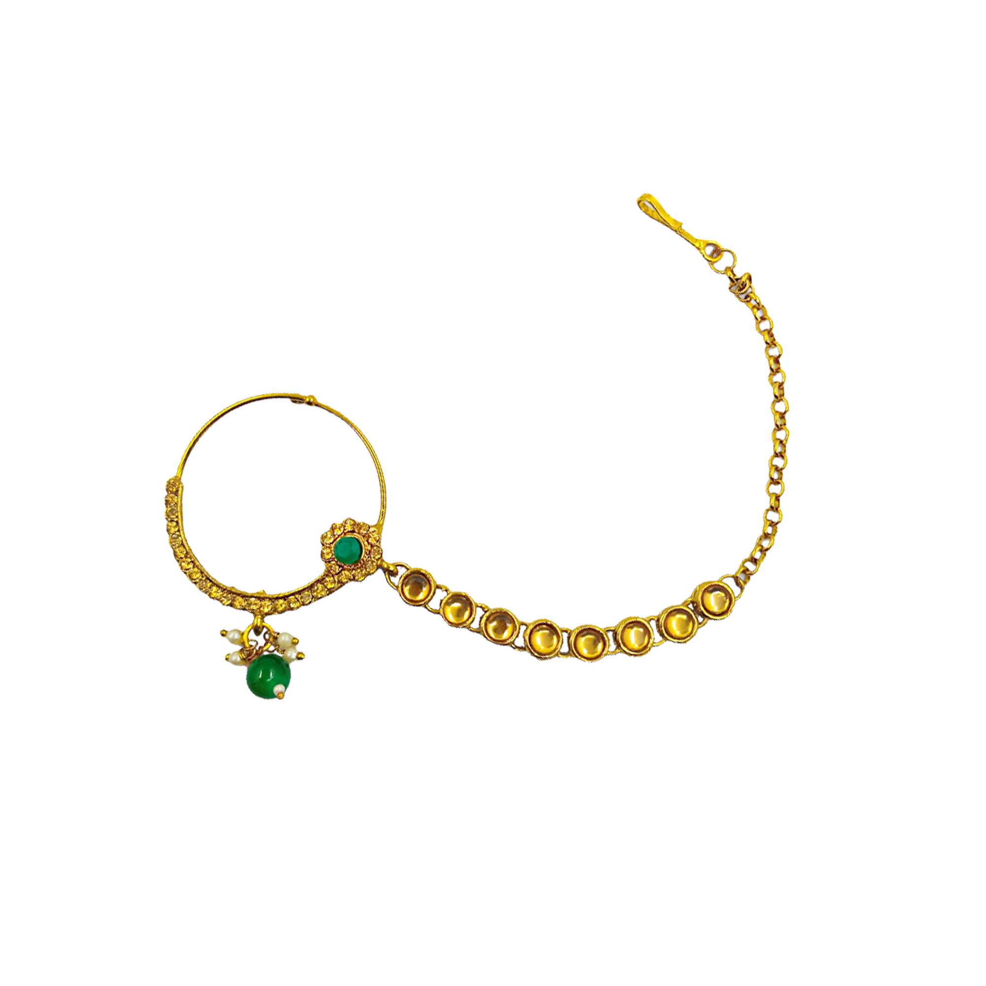 Green Indian Traditional Gold Plated Kundan Dulhan Bridal Jewellery Set With Choker Earrings Maang Tikka For Women