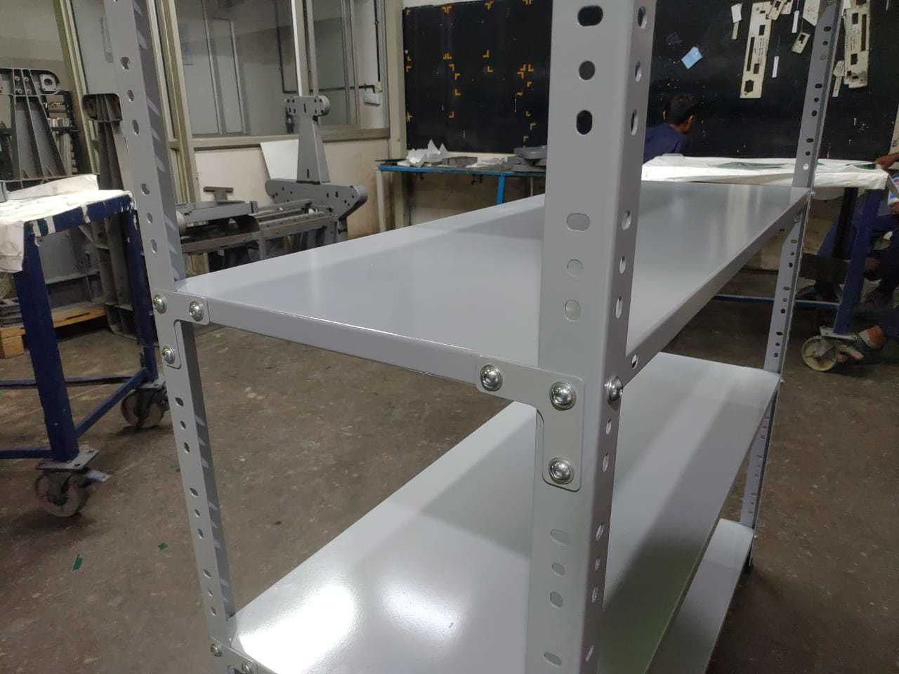 Slotted Angle Rack - Mild Steel, 4 Feet Size, Powder Coated White Finish, 7 Feet Height, 5 Adjustable Layers, 150kgs Load Capacity | Durable, Heavy Duty, Space Saving, Easy Assembly, Versatile