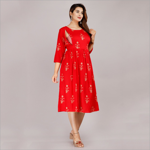 वॉशेबल लेडीज़ रेड ट्रेंडी मैटरनिटी कुर्ती