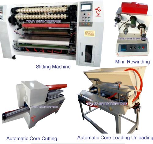 BOPP Tape Slitting Automatic Machine Standard - 3 x 3 x 1.5 m, White | Full Automatic, 180 m/m Cutting Speed, PLC Control, 12 Month Warranty