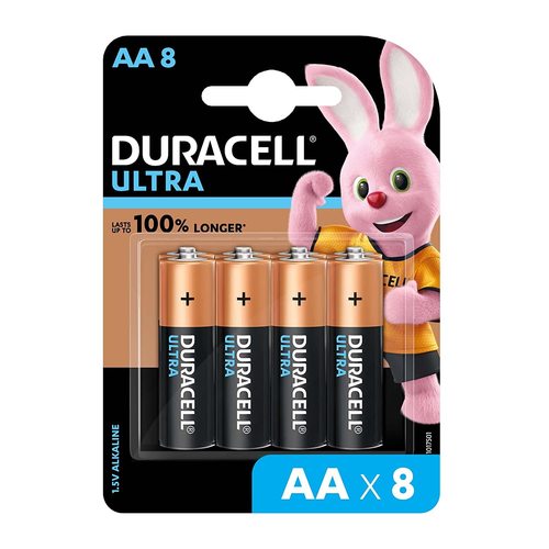 Duracell Ultra Alkaline AA Battery 8 Pcs - 1.5 Volt Nominal Voltage, 400 Grams Weight | Compatible with Samsung, Ideal for Cameras