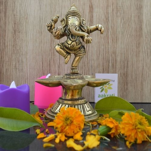 Polishing Dancing Ganesha Brass Oil Lamp Decorative Metal Lamp Statue For Home Decor