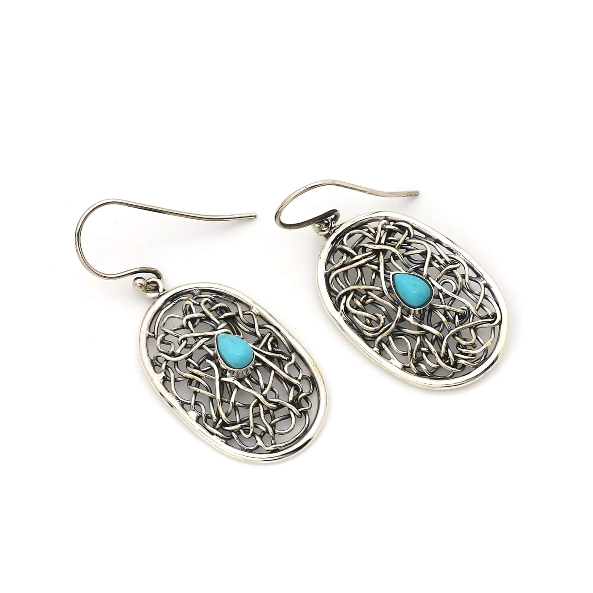 925 Sterling Silver Airzona Turquoise Wire Work Boho Earring