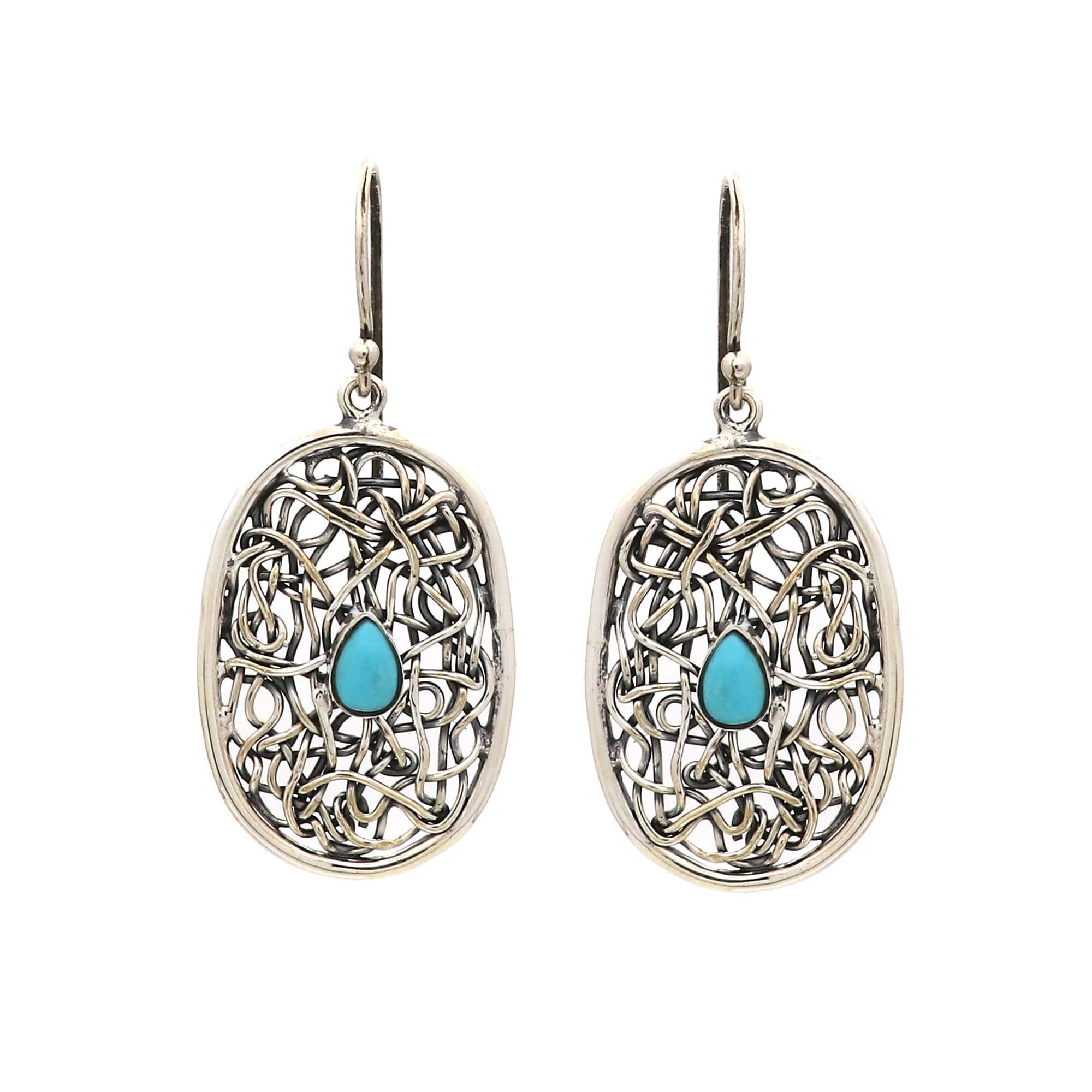 925 Sterling Silver Airzona Turquoise Wire Work Boho Earring