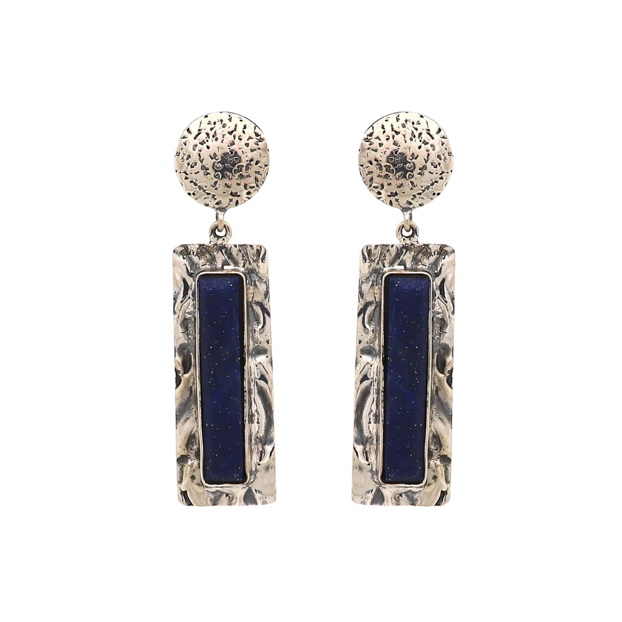 925 Sterling Silver Lapis Hammered Bezel Earring